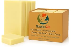 MarvelouSkin Unscented Tallow Soap – Fragrance-Free Bar for Sensitive Skin – Grass-Fed & Simple Ingredients – 3 Pack
