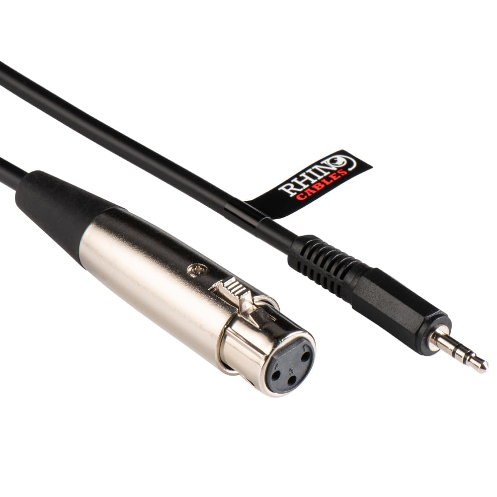 rhinocables - XLR to 3.5mm Jack Cable | 3 Pin Female to Stereo Jack | Mic to PC Adapter | DJ to Laptop Audio Lead | Black, 6m