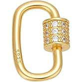 CRAFTYMELODY 925 Sterling Silver Rhinestone Screw Carabiner Lock Charms 18K Gold Plated Oval Snap Clips Hook Clasp with 1Pcs Polishing Cloth Finding Connector for Bracelet Keychain Jewelry Making