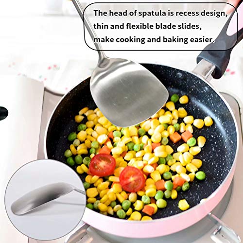 Newness Wok Spatula, [Rustproof, Heat Resistance, Integral Forming] Durable 304 Stainless Steel Spatula Turner with Vacuum Ergonomic Round Handle, Cooking Wok Turner Shovel for Kitchen, 15.16 Inches - Thumbnail 2
