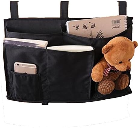 ZARO Bedside Storage Bag Hanging Organizer Caddy Sofa Container, Waterproof Oxford Fabric Fit for Dorm / Car / Pram / Hospital Bed / with 8 Pockets for Remote, Books, Glasses, Tissue, Toys-Black