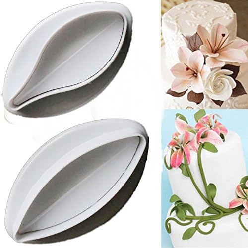 Wllsagl Xouwvpm 2Pcs 20mmx62mm Veined Lily Flower Cake Fondant Sugar Paste Petal Paste Marzipan DIY Cookie Decorating Plastic Plunger Mold (White)