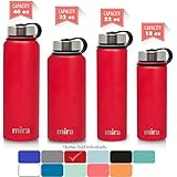MIRA 18 Oz Stainless Steel Vacuum Insulated Wide Mouth Water Bottle | Thermos Keeps Cold for 24 hours, Hot for 12 hours | Double Walled Powder Coated Travel Flask | Red