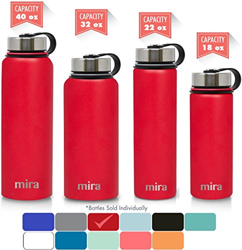 MIRA 18 Oz Stainless Steel Vacuum Insulated Wide Mouth Water Bottle | Thermos Keeps Cold for 24 hours, Hot for 12 hours | Double Walled Powder Coated Travel Flask | Red