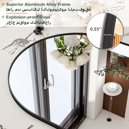 BEAUTYPEAK Full Length Mirror 165x60cm Large Arch Floor Mirror with Stand Arched Full Body Mirror Standing Hanging or Leaning Wall for Bedroom/Entryway, Black