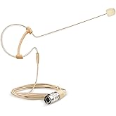 Sujeetec Headset Microphone Headworn Single Earset Over Ear Hanging Condenser Mic for Audio-Technica Wireless System Bodypack Transmitter, Ideal for Singing, Churches, Stage Performance– Beige