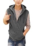 Men Drawstring Hood Zip Up Double Slant Pockets Casual Gilet