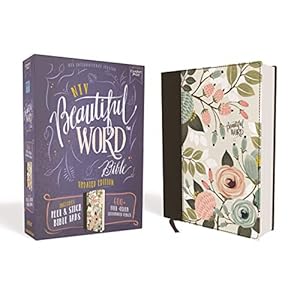 NIV, Beautiful Word Bible, Updated Edition, Peel/Stick Bible Tabs, Cloth over Board, Floral, Red Letter, Comfort Print: 600+ Full-Color Illustrated Verses
