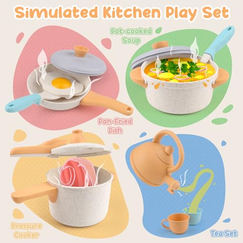Dreamon Kitchen Toy for Children Set 31 Pieces Kitchen Accessories Children Pots and Pans Toy Gameplay Safe and Durable Gifts for Baby Girl of 3 4 5 6 Years Old