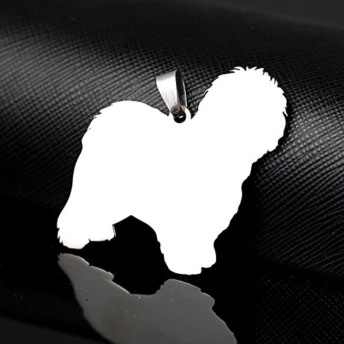 Stainless Steel Old English Sheepdog OES Dog Silhouette Pet Dog Tag Breed Collar Charm Pendant Necklace