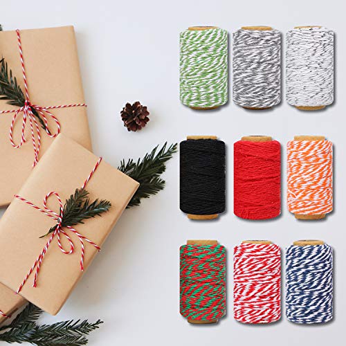 Maosifang 9 Rolls Christmas Twine Cotton 2 mm String Rope Cord for Gift Wrapping Arts Crafts Party Decorations Gardening Applications,9 Colors