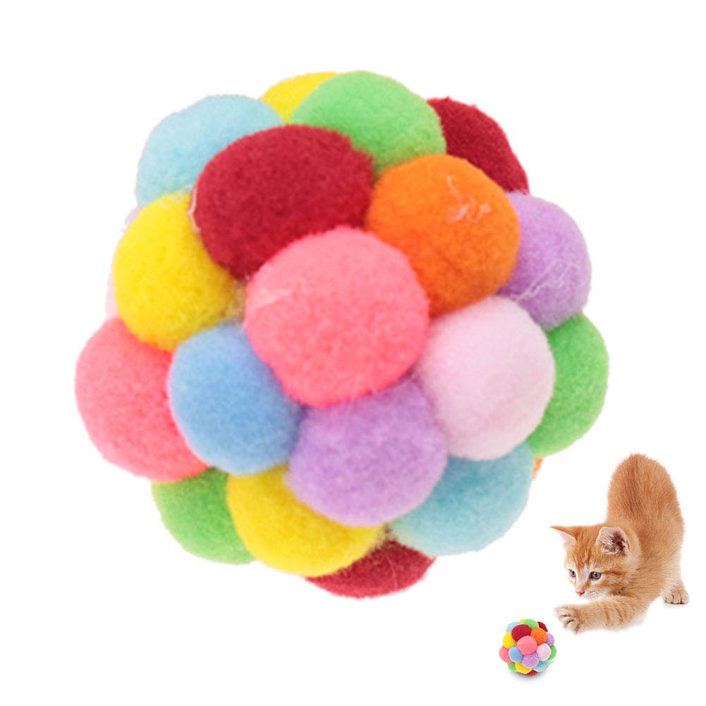 Colorful Cat Balls, Handmade Plush Bouncy Ball with Catnip and Bell for Kitten Training Chewing Playing Interactive Indoor Outdoor Activity, Catnip Stuffed Sque