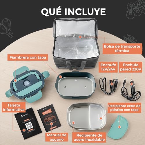 DOMARA Electrica 3-in-1 Lunch Box 80W and 1.5L – Electric Food Taper with Stainless Steel Container and Car/Truck Adapter (12V/24V/220V) – Ideal for Hot Eating in the Office or on the Go