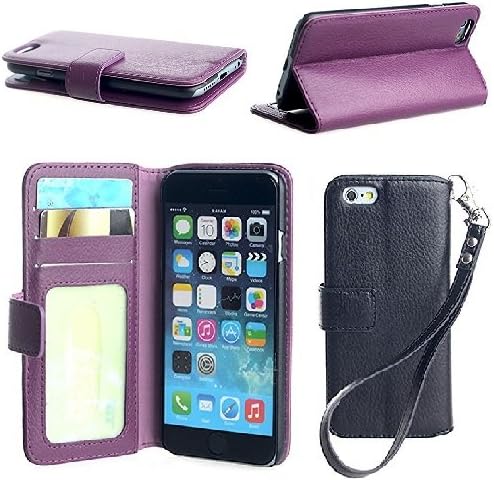 NOSWear (Slim Fit Series) iPhone 6 PU Folio (Wallet) Case - 3 Card Slot Wallet Case Slim and Compact Case (Purple)