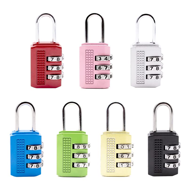 Lansonee 7 Pc 3 Digit Combination Luggage Lock - TSA Approved Suitcase Lock, Small Padlock for Travel Baggage, Gym Locker, Laptop Bag - Multicolor