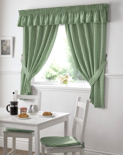 Gingham Check Green White Kitchen Curtains Drapes W46 X L54