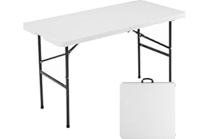 Sweetcrispy 4ft Plastic Folding Table Outdoor Indoor Heavy Duty Portable Desk with Carrying Handle for Camping Picnic Party