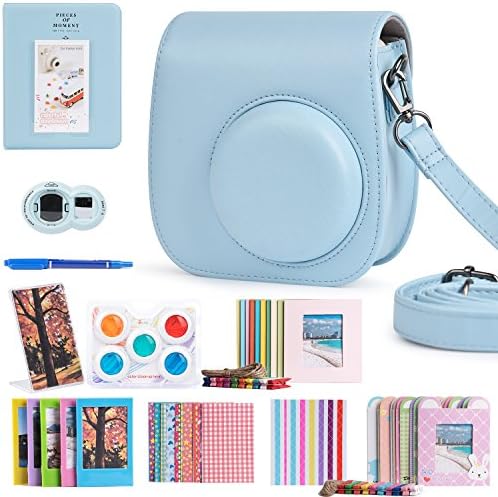 CAMSIR Instax Mini 8 8+ 9 Accessories 11 in 1 Blue Camera Case/Albums/ Filters/Selfie lens/ Hanging/ Creative Frames/stickers