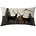 ITFRO Hand-Painted Oil Painting Rustic Forest Wildlife Deer Pine Tree Waist Lumbar Cotton Linen Throw Pillow Case Cushion Cover Long Oblong 12x20 inches (Brown)