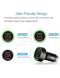 Palumma cargador de coche, 5 V 3,6 A, doble puerto USB, seguro y rápido, adaptador de cargador de coche con pantalla LED LCD, batería de bajo voltaje, medidor de voltios, monitor de batería de coche