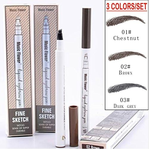 iHeart Beauty - NEW 2018 DESIGN - 3 PACK Waterproof Fork Tip Tattoo Eyebrow Pen - Long Lasting Makeup Tattoo Pencil - Smudge proof, Easy to Use semi-permanent. GMO, Animal Cruelty Free