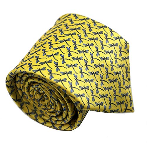 Qobod Classic Men's Tie silk Necktie Woven JACQUARD Neck Ties gift box yellow sky blue dragonfly