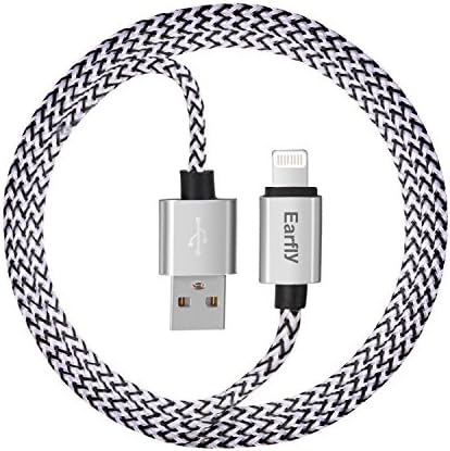 Lightning Cable, Earfly Lightning to USB Cable 6ft with Super High Speed USB 2.0 Charging Data Cables for iPhone7, 6s, SE, 6s plus, 6plus, 6,5s 5c 5, iPad Mini, Air, iPad, iPod . (Black+ White)