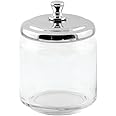 iDesign York Bathroom Vanity Glass Apothecary Jar for Cotton Balls, Swabs, Cosmetic Pads - Clear/Polished Lid,Small