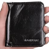 FlyHawk RFID Blocking Genuine Leather Wallets Mens Biford Mini&Slim Size Wallet (Mini Wallet-RFID Blocking, Black-Vertical)