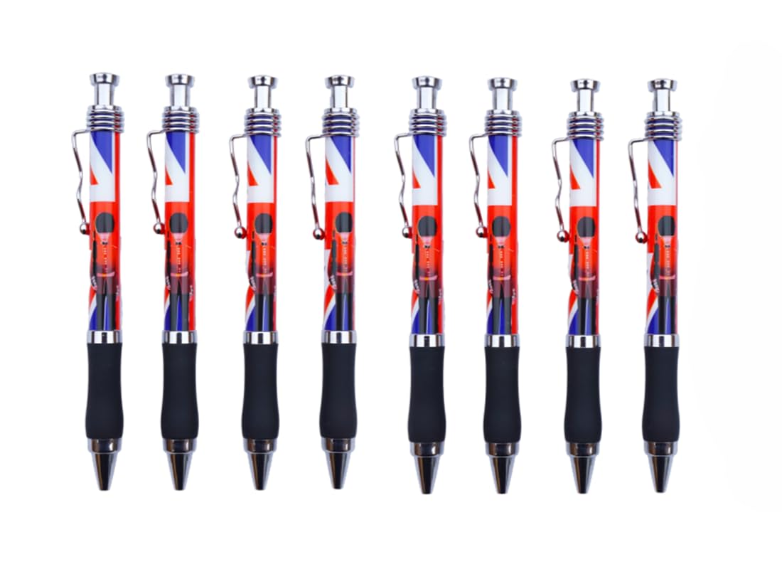 Set: 8 Union Jack Ballpoint Pens Featuring Royal Guard - Royal Union Pen Mix of 8 London Souvenir