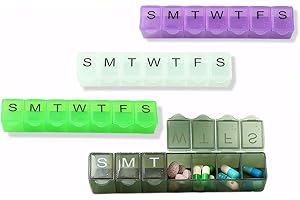 4 Pack Weekly (7-Day) Pill Organizer, 7 Days Pill Case Travel Daily Pill Box Portable Medicine Organizer and Planner with Com