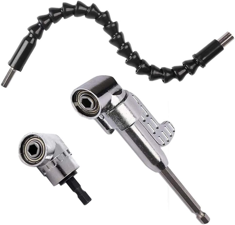 KAILEE 105 Degree Right Angle Drill Adapter Hex Shank Screwdriver Angled Bit Holder Power Drill Tool and Flexible Angle Extension Bit Kit for Drill Screwdriver Tight Corner Workspace