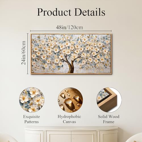 SERIMINO Modern Living Room Decoration Frames, Large Decorative Canvas, Decorative Prints Tree of Life, Flower Paintings, Nature Room, Bedroom, Dining Room, Hallway, 60 x 120 cm