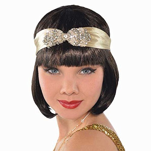 Amscan Girls Roaring '20s Costume Party Flapper Headband (1 Piece), Gold, One Size