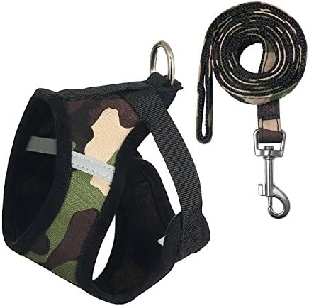 Petetpet Puppy Harness and Leash Breathable Adjustable Harness Set for Cat Small Dogs Pets Walking Training Running Hiking (M, Camouflage)