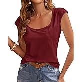 Jeemery Women's Cap Sleeve Scoop Neck T Shirt Casual Solid Color Basic Tee Shirts Blouses Tank Tops