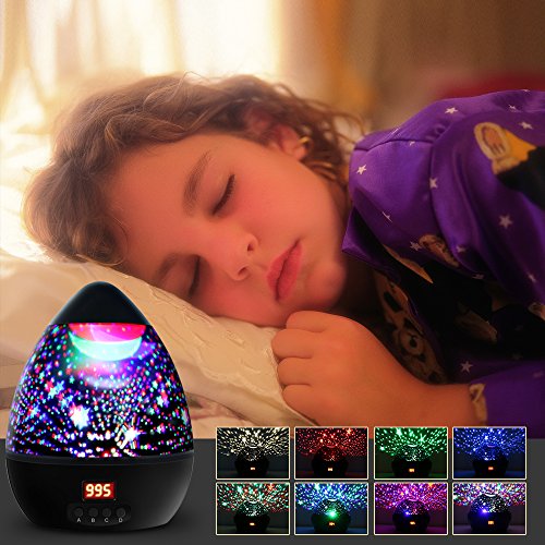 Star Sky Night Light, 360-Degree Rotating Star Projector, LBell Newest 8 Light Colors Romantic Room Cosmos Lamp with LED Timer Auto-Shut Desk Lamp for Kids Baby Bedroom, Christmas Gift(Black)