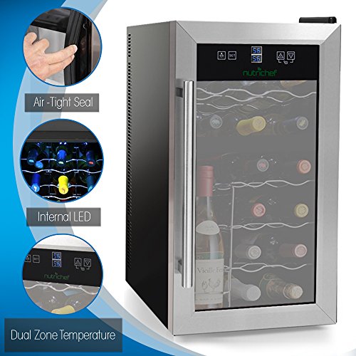 NutriChef PKDSWC18 18 Bottle Dual Zone Thermoelectric Wine Cooler - Red and White Wine Chiller - Countertop Wine Cellar - Freestanding Refrigerator - With LCD Digital Touch Controls - Stainless Steel - Thumbnail 3