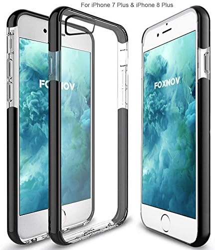 FOXNOV iPhone 8 Plus Case, iPhone 7 Plus Case, iPhone 7 Plus / iPhone 8 Plus Shock Absorption Case Crystal Clear Cover Slim Soft Touch Durable Protective TPU Case with Bumper (Black)