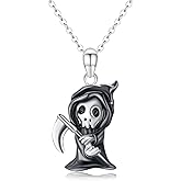 Aututer Grim Reaper Necklace 925 Sterling Silver Ghost Pendant Devil Necklace Santa Muerte Pendant Christmas Halloween Jewelry for Women Teen