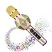 Bluetooth Karaoke Microphone for Kids Wireless Bluetooth Karaoke Machine with Speaker, Flash LED, Magic Voice, Aluminum Alloy Handle, Speaker,Compatible Android/PC and All Smart Phone(Gold)