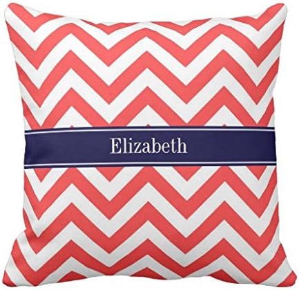 Coral Red White LG Chevron Navy Blue Name Monogram pillow case cover 20*20