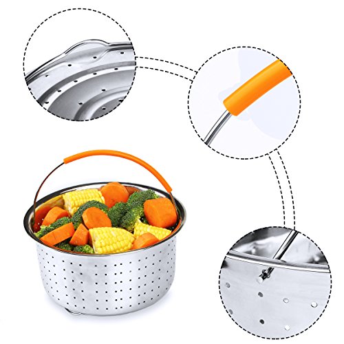 Steamer Basket, Aiduy Stainless Steel Strainer Steamer Insert Vegetable Steamer Basket Egg Rack Stand with Premium Silicone Handle Compatible with Instant Pot Accessories 6 or 8 Qt Pressure Cooker