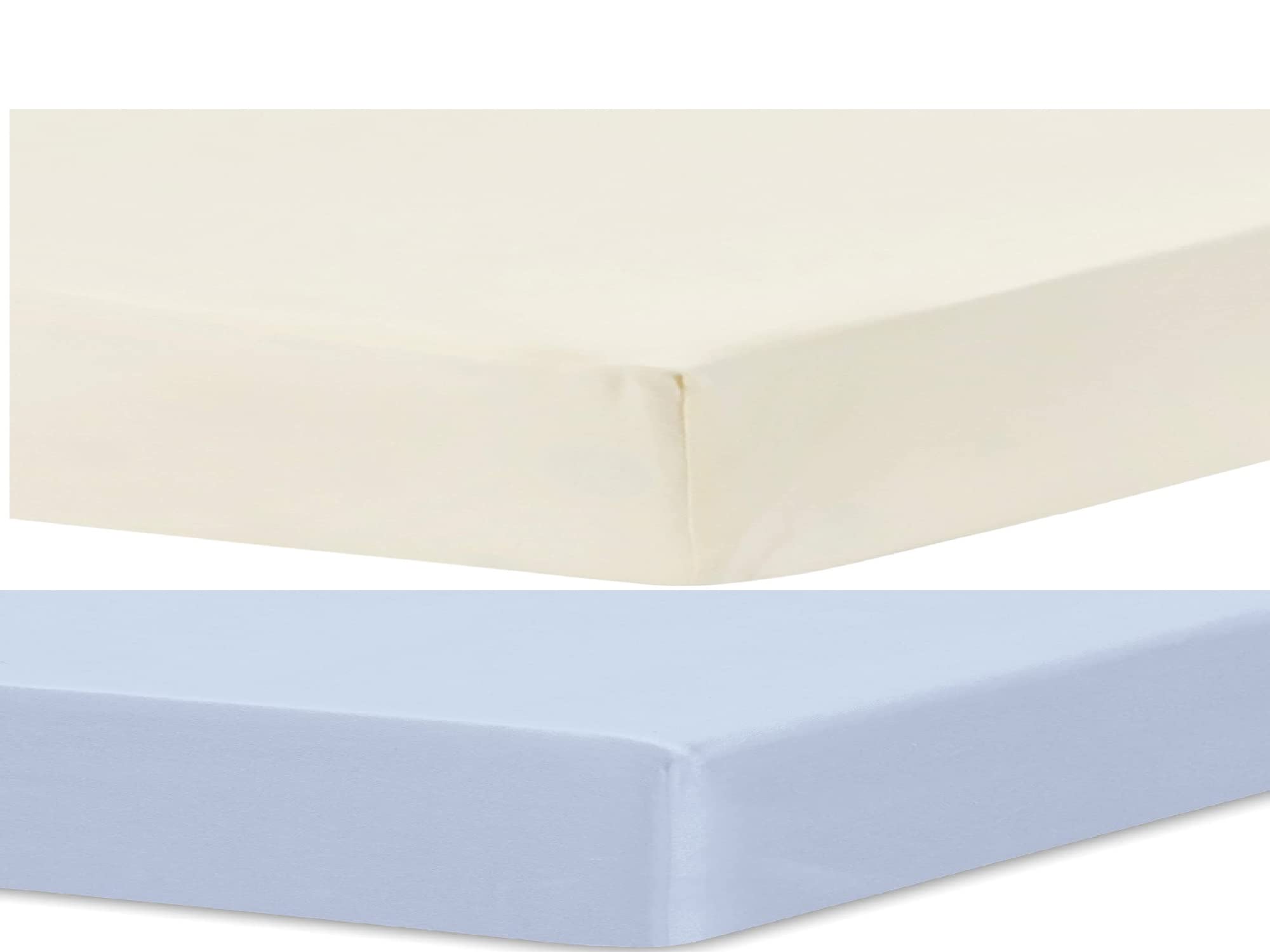 Dudu N Girlie Cot Bed Cotton Fitted Sheets | 120x60 cot mattress fitted sheet | Jersey Soft Besheet Hypoallergenic Elasticated Breathable Fitted Cot Sheets (Pack of 2, Cream & Blue)