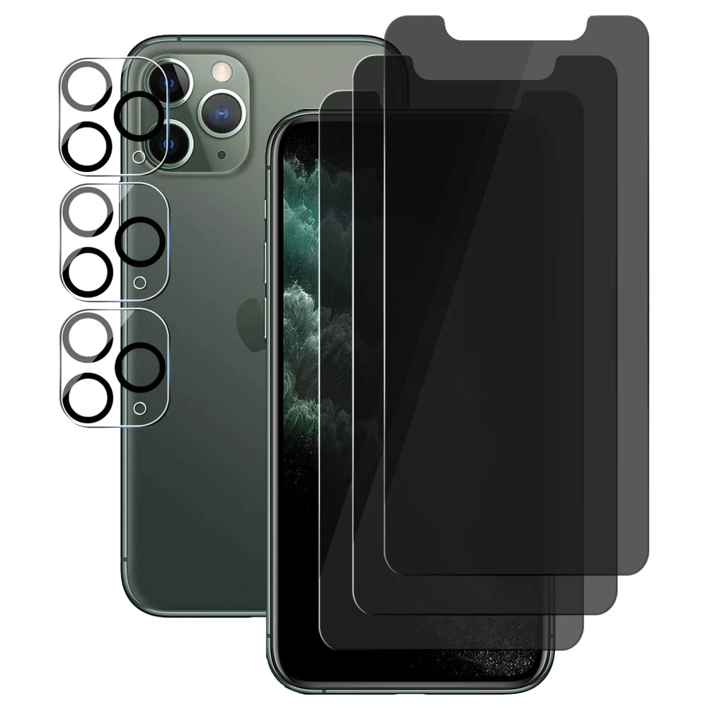 Photo 1 of (3+3) For iPhone 11 Pro (5.8") (3 Pack) Anti Spy Private Tempered Glass Privacy Screen Protector with Camera Lens Protector, Not Affect Flash, Anti Scratch