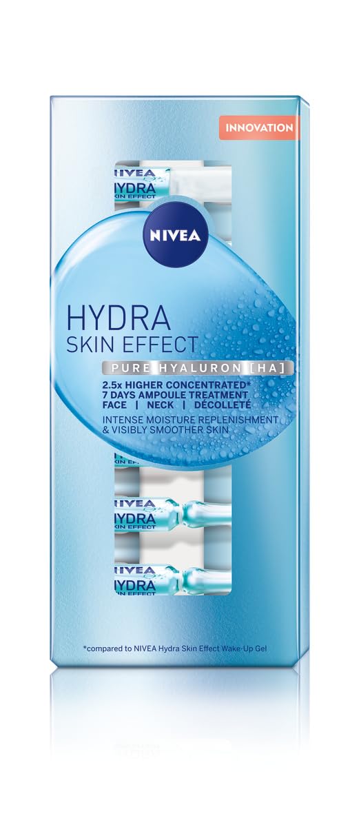 NIVEA Hydra Skin Effect 7 Day Ampoules Treatment (7 x 1 ml), Highly Concentrated Face Care Treatment for Visibly Padded Skin, Facial Treatment with Pure Hyaluronic [HA]