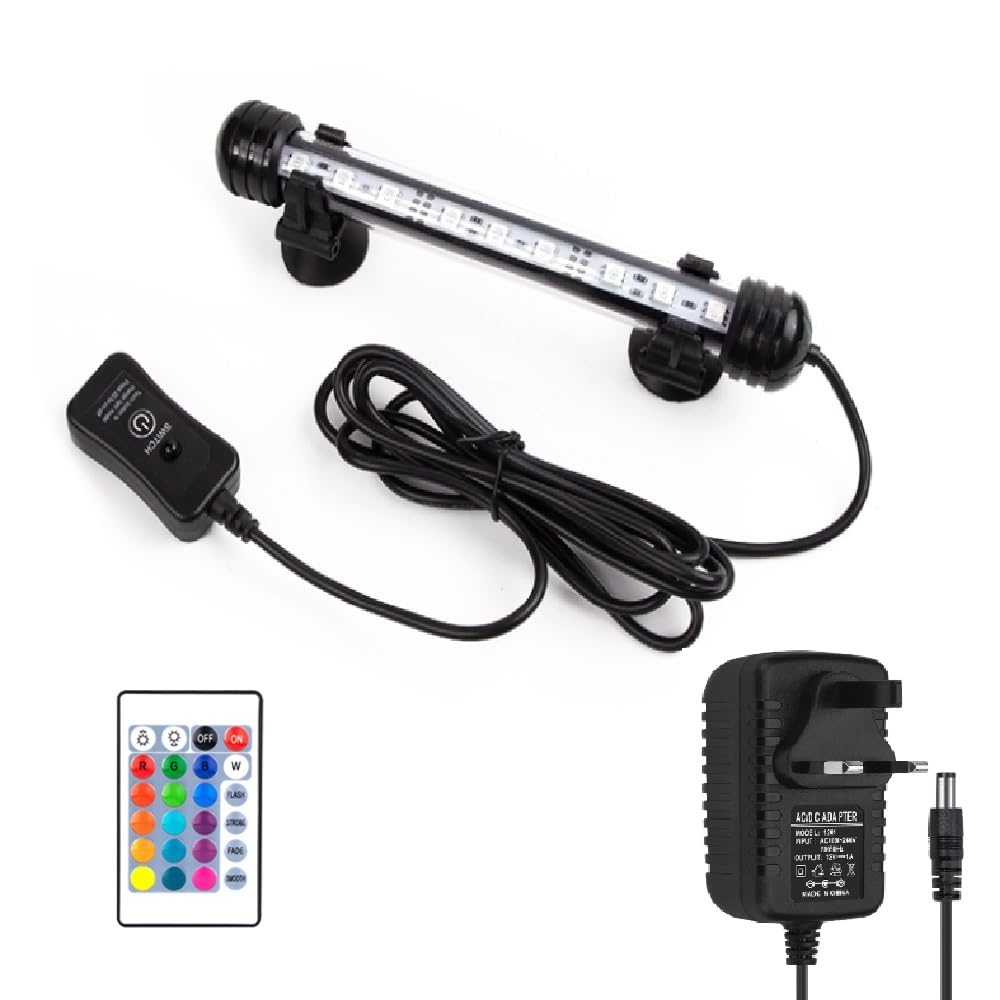 Aquarium Lights, Submersible Fish Tank Lights RGB Multicolor IP68 Waterproof Memory Dimmable Remote Control Underwater LED Lights for Fish Tank, 11 inch Colored