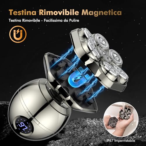 iWarmbase Bald Head Shaver, 7D Magnetic Removable Shaver Bald Head Absolute Zero - 6 in 1 Men's Hair 0.01 mm, Waterproof IP67 with LED Display, Razor and Zero Hair Cutter