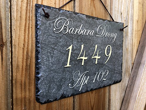 Sassy Squirrel Beautifully Handcrafted and Customizable Slate Home Address Plaque (12"x8" or 16â€x10â€) Personalized House Sign with and mounting Hardware. Improve The Curb Appeal of Your Property