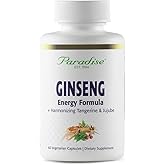 Paradise Herbs Ginseng Root Extract for Energy & Well-Being, Vegan, Non GMO, Gluten Free, Vitamin B1, B2 & B12, 60 Capsules